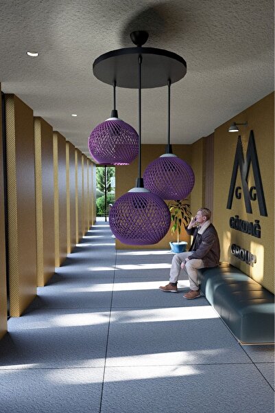 gökdağ group g g 3'lü Siyah Tepsi Lila Avize  sarkıt