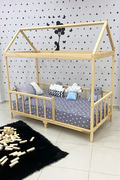 MiniWood Markaawm Montessori Yatak Çatılı Karyola Doğal Çam Eda