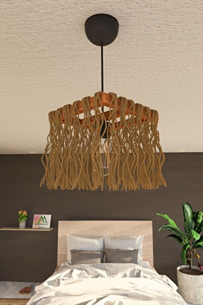 gökdağ group g g Otantik Saçaklı Ahşap Halatlı Topsuz Avize