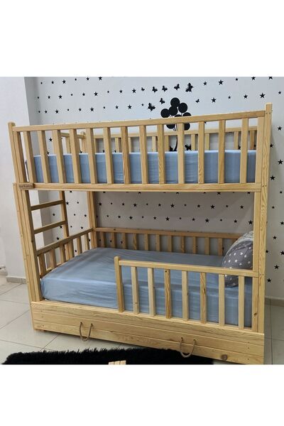 MiniWood Montessori Yatak Merdivenli Ahşap Ranza Çekmeceli