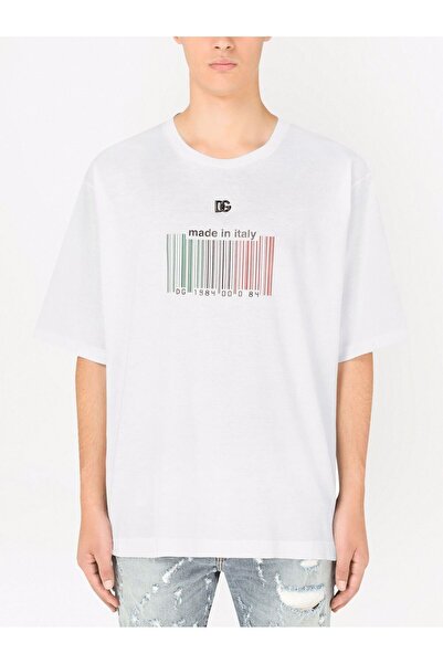 BrandsBoutique تي شيرت أبيض كبير الحجم DG Barcode