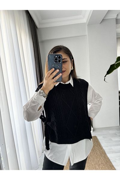 Miss Giz Butik Страничен пуловер с плитка за коса