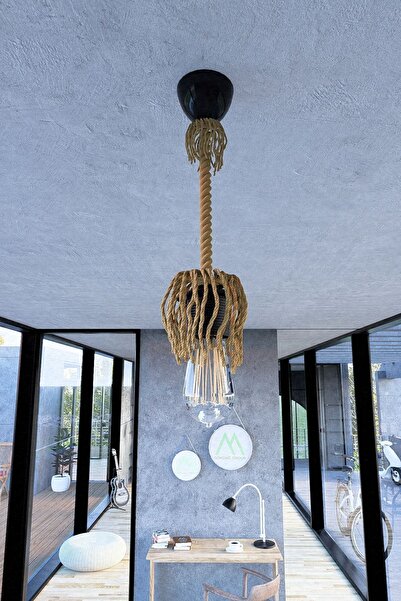 gökdağ group g g Gökdağ Group Rustik Jüt Halatlı Sarkıt Lamba Avize Retro Otantik Halat Sarkıt