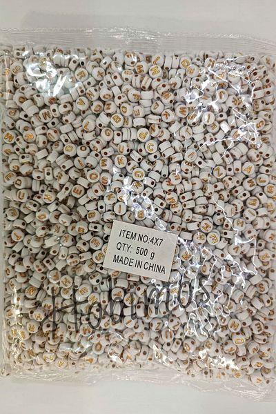 Hobimos 4x7mm Gold Colored 500gr Wholesale Beads - Flat White Letter Bead (~3750 Pieces)