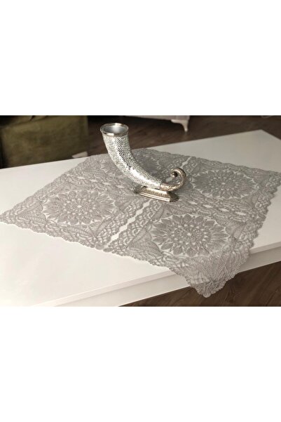 WENESSİ Petek Desen Anglez Kordone Nakışlı Tül Fiskos Örtüsü (GRİ)