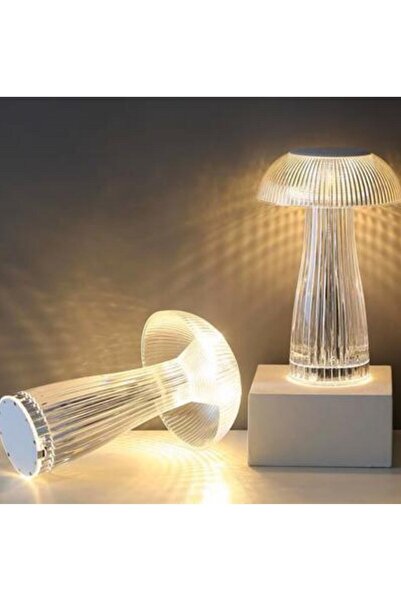 BEKAZE Mantar Kristal Şarjlı Masa Lambası, Led Abajur, Dokunmatik + Kumandalı Rgbw Model