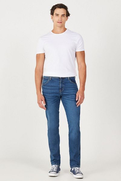 WRANGLER Blaue, dehnbare Texas Slim Fit Jeans - Normale Taille