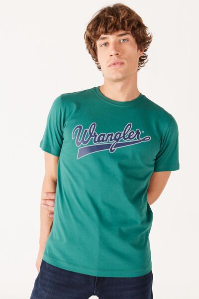 WRANGLER Regular Fit Normal Kesim %100 Pamuk Bisiklet Yaka Yeşil Tişört
