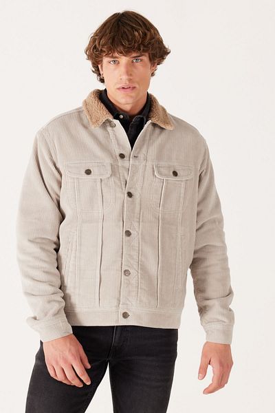 Lee Regular Fit Regular Cut 100% Cotton Sherpa Collar Beige Velvet Jacket