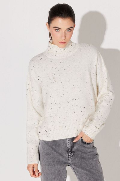 Lee Cremefarbener Rollkragen-Crop-Strick-Cardigan für Damen