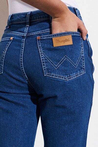 WRANGLER Pantaloni de blugi din denim elastic din bumbac albastru, cu talie înaltă, cu picioare drepte
