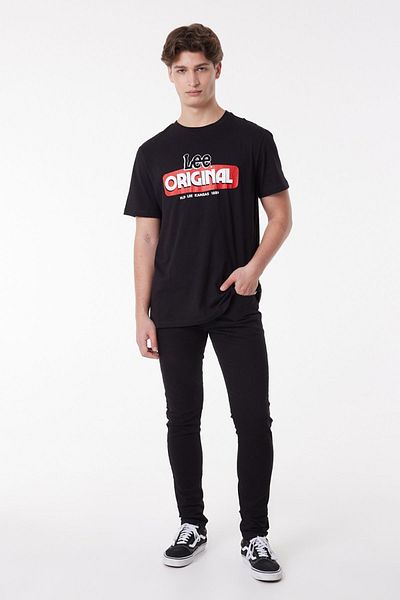 Lee Schwarzes T-Shirt mit Rundhalsausschnitt und normaler Passform, 100 % Baumwolle
