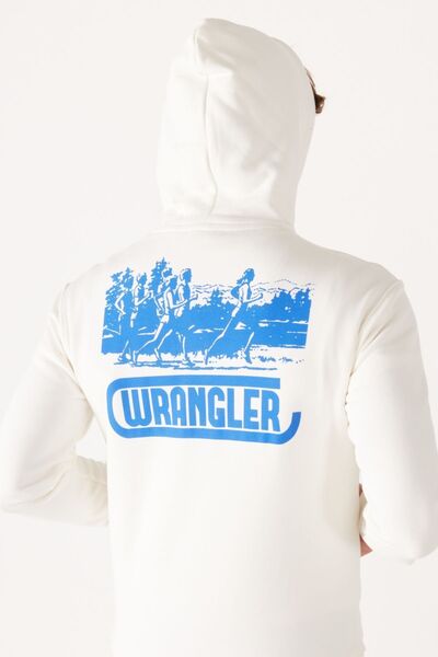 WRANGLER Φούτερ Regular Fit Normal Cut με κουκούλα με φλις εσωτερικά και λευκό εξωτερικά με τύπωμα