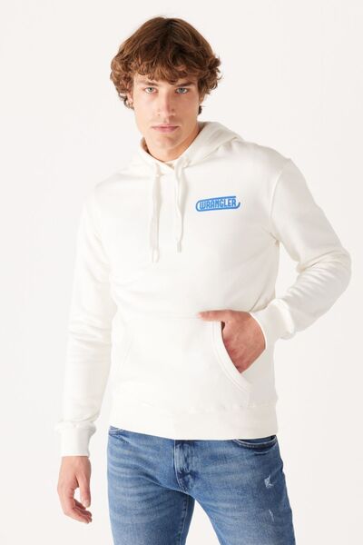 WRANGLER Φούτερ Regular Fit Normal Cut με κουκούλα με φλις εσωτερικά και λευκό εξωτερικά με τύπωμα