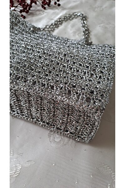 SOUL BY A&B Shiny Metallic Lame Gray Shoulder Bag - Lined and Snap Closure String Bag