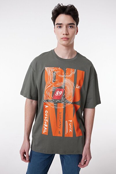 Lee Koszulka męska w kolorze khaki, z okrągłym dekoltem, 100% bawełny, regularny krój, regularny krój