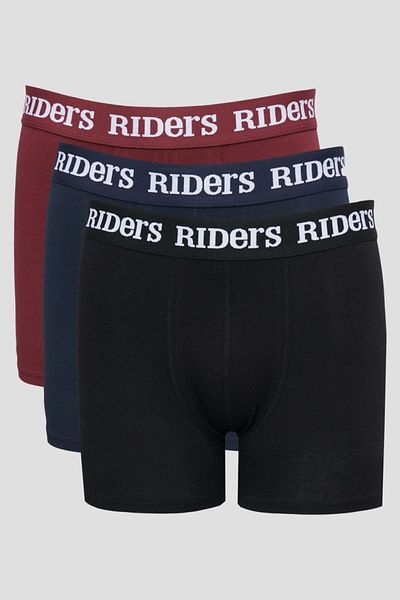 Riders by Lee Πακέτο Boxer Flexible από βαμβάκι 3 τεμαχίων - Μαύρο Navy Blue, Claret Red Logo, Regular Fit