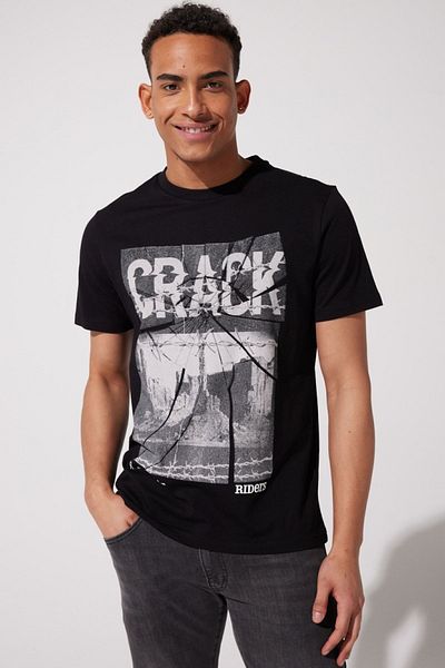 Riders by Lee Μαύρο T-Shirt με λαιμόκοψη 100% βαμβακερό