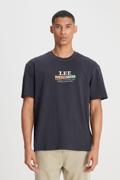 Lee Anthracite Color - 100% Cotton, Crew Neck,RegularFit T-shirt