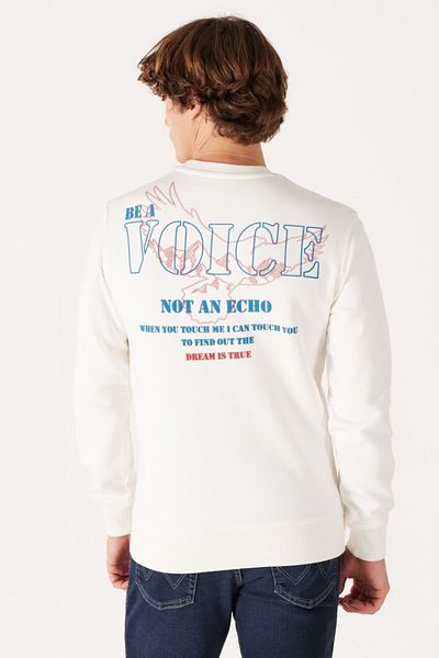 WRANGLER Regular Fit Regular Cut Crew Neck Fleece Inside Off White Sweatshirt