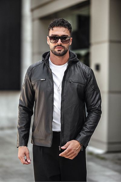 gm giyimarket Ανδρικό μαύρο δερμάτινο μπουφάν New Season