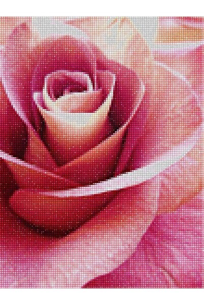 MAXİ Pembe Gül - Diamond Painting, Elmaslı Goblen, Mozaik Tablo, Elmas, Boncuk, Taş Işleme 30 X 40cm