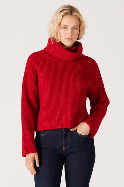 WRANGLER Normál szabású normál szabású garbós piros női kötött pulóver