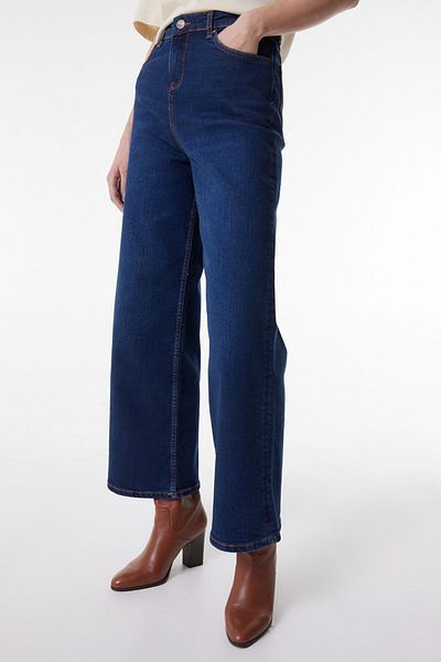 Lee Denim elastic cu talie înaltă - albastru închis, picior lat, blugi de damă cu ajustare normală