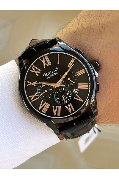 Ferrucci Functions Active Black Color 3 Atm Waterproof Leather Cord Men's Wrist Watch