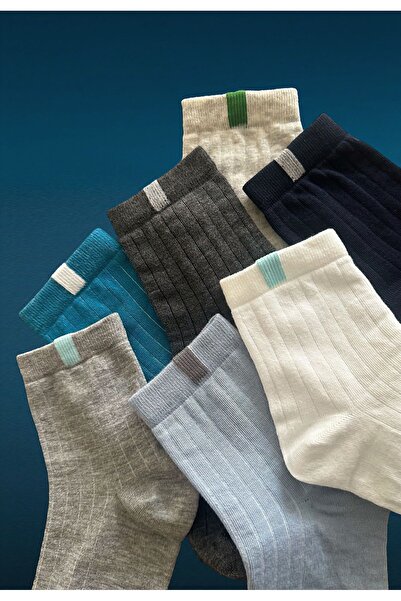 Çorabistaan 7 Çift Çizgili Çok Renkli Orta Konç Unisex Kolej Tenis Ekonomik Ç...