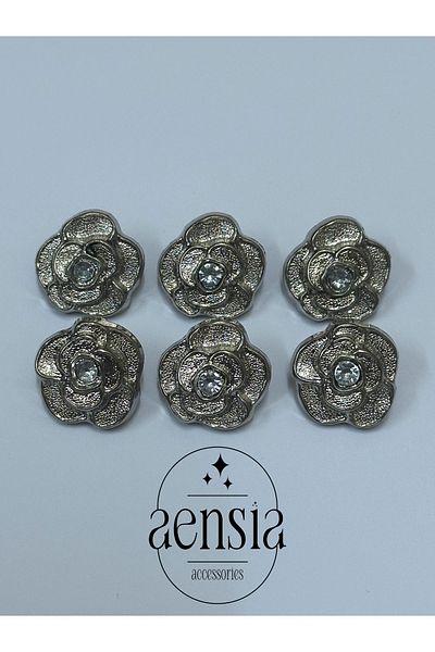 aensia Gold Rose Flower Patterned Jewelled Blazer Jacket - 1.93 Cm Metallized Button, Pack of 6