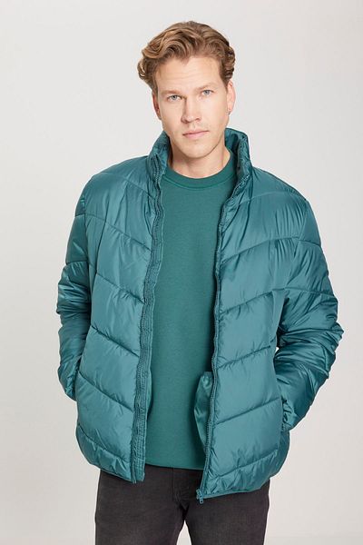 WRANGLER Regular Fit Regular Cut Stand Collar Men's Green Puffer Jacket