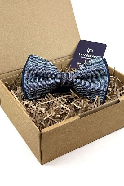 Kravatkolik Navy Blue - Gray Sand Pattern Bow Tie P1755