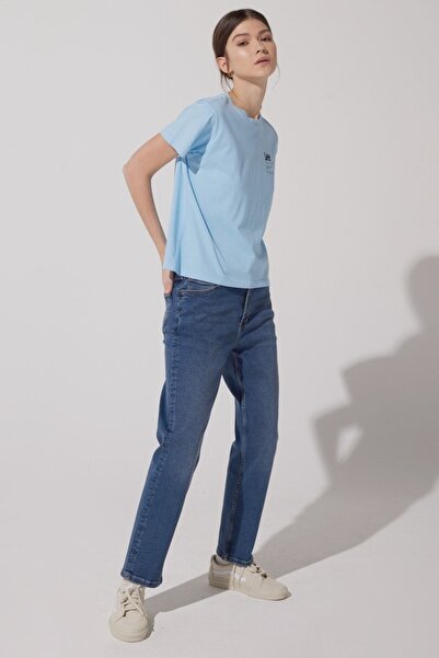 Lee Tricou oversize pentru damă, albastru deschis, cu guler rotund - 100% bumbac