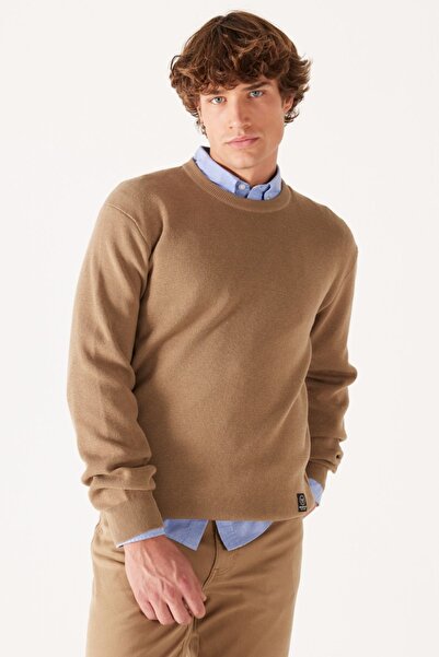WRANGLER Regular Fit Normal Kesim Bisiklet Yaka Camel Tirko Kazak