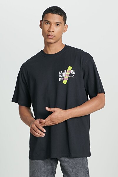 Lee Loose Fit Rahat Kesim Bisiklet Yaka %100 Pamuk Siyah Tişört