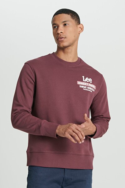 Lee Regular Fit Normal Kesim Bisiklet Yaka Bordo Erkek Içi Polarlı Sweatshirt