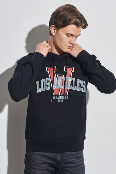 WRANGLER Black Regular Fit Hooded Collar Sweatshirt - 100% Cotton