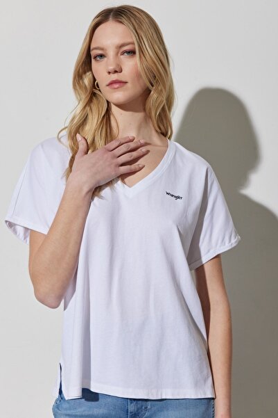 WRANGLER White V-neck 100% CottonRegularFit T-shirt