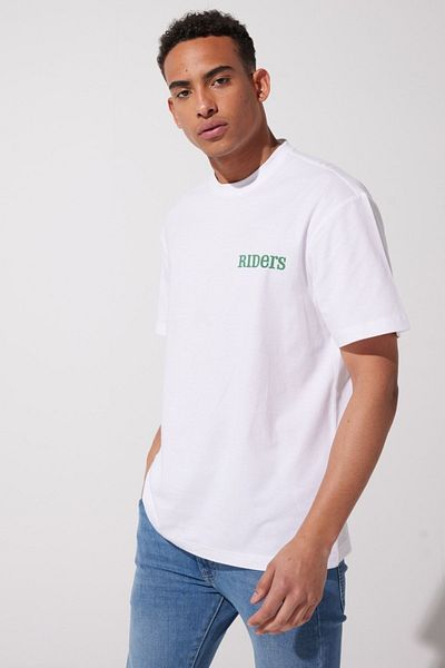 Riders by Lee Λευκό T-shirt με λαιμόκοψη 100% βαμβακερό LooseFit
