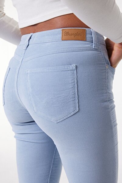 WRANGLER Slim Fit Dar Kesim Normal Bel Esnek Mavi Kadife Pantolon