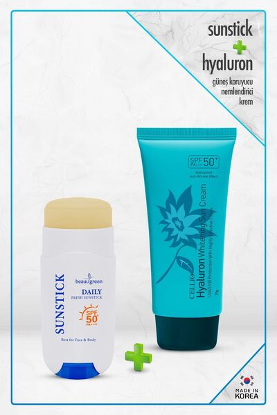 DR. CELLIO 2'li Güneş kremi, Sunstick + Hyaluron içeren Güneş Koruyucu nemlendirici krem Spf50 Pa Uva/uvb