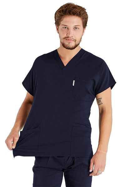 Scrubs Flex Costum chirurgical pentru bărbați din Lycra bleumarin - Tricou pentru doctor și asistentă din țesătură groasă