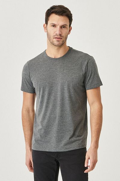 AC&Co / Altınyıldız Classics Мъжка памучна тениска с кръгло деколте в цвят антрацит