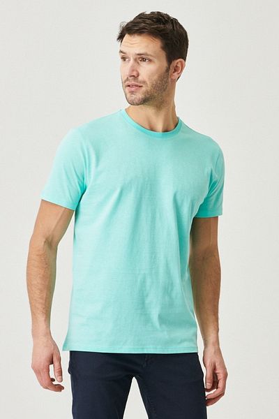 AC&Co / Altınyıldız Classics Pánské tyrkysové tričko SlimFit Crew Neck 100% BavlnaBasic