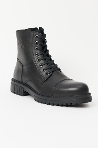 WRANGLER %100 Deri Siyah Postal Bot