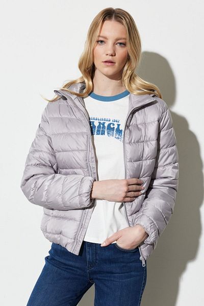 WRANGLER Gray Puffer Jacket - Regular Fit, Hooded Collar