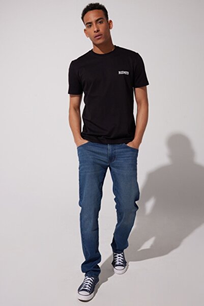 Riders by Lee Regular Fit %100 Pamuk Bisiklet Yaka Siyah Tişört