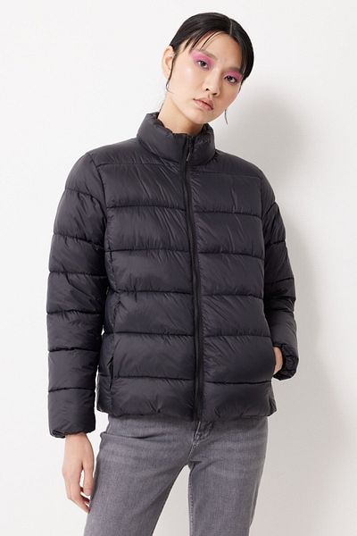 Lee Black Puffer Jacket -RegularFit, Stand Collar