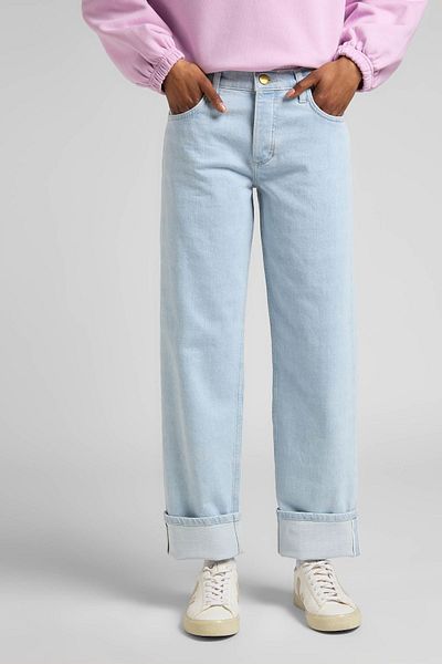 Lee Dehnbare Jeans mit hoher Taille – gerader Schnitt, gerades Bein, eisblaue Jane-Cuffed-Jeans für Damen